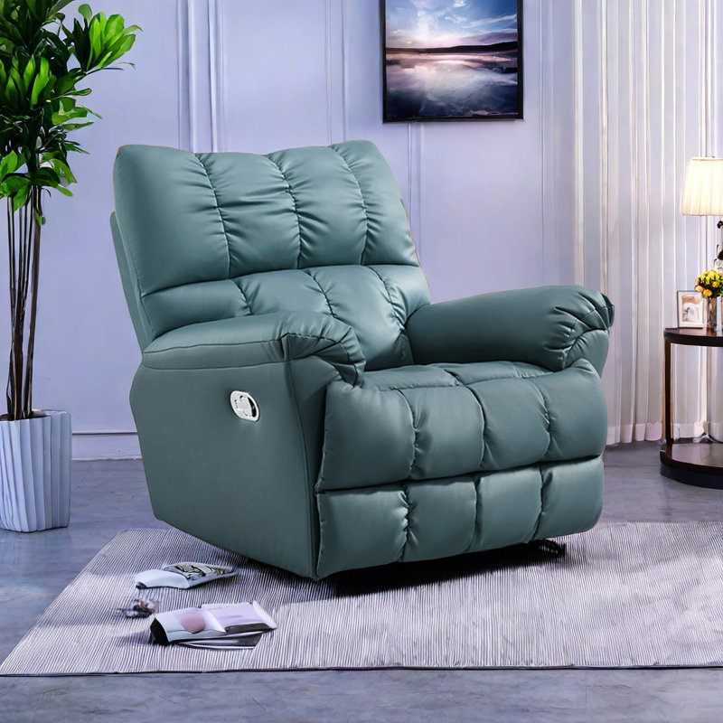 Eco-Leather Recliner With High Resilience Swivel Recliner, Blue