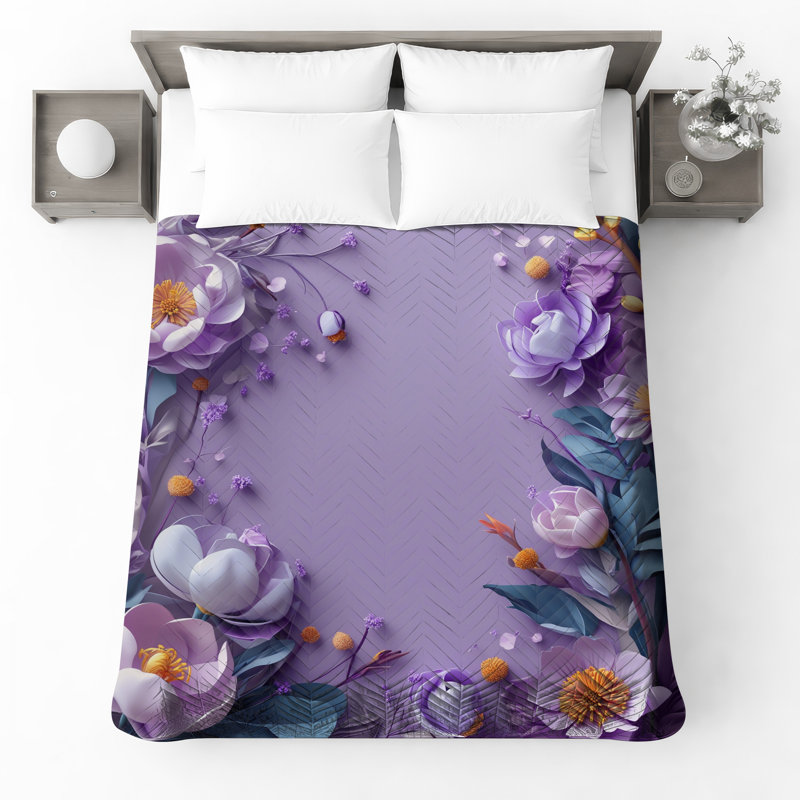 Couvre-lit mauve à motif floral mauve, Lit simple