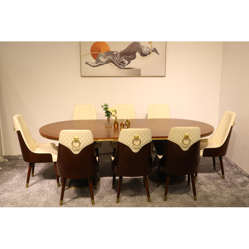 9 Pieces Vogue Lux Rectangular Dining Set, Beige