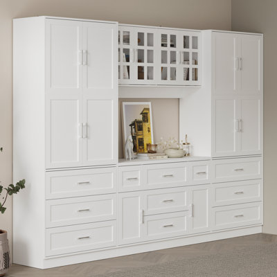 78.7'' H X 110'' W 11-Drawer Bookcase & Storage Cabinet With Glass Doors