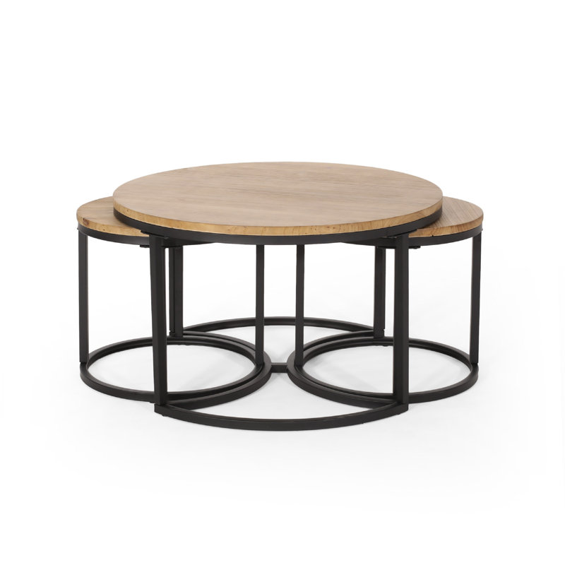 Ensemble de tables basses et de tables gigognes 3 pièces Gery, bois brun, métal noir, Brun