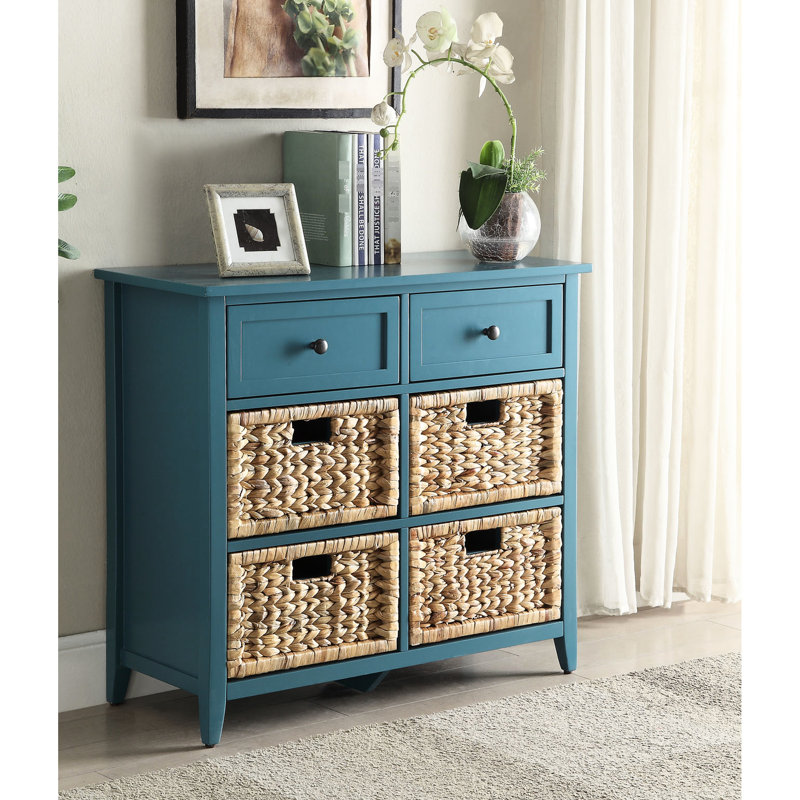 6 consoles bleu sarcelle: façade en panier pour le charme, bois, mécanisme coulissant en métal sophistiqué,