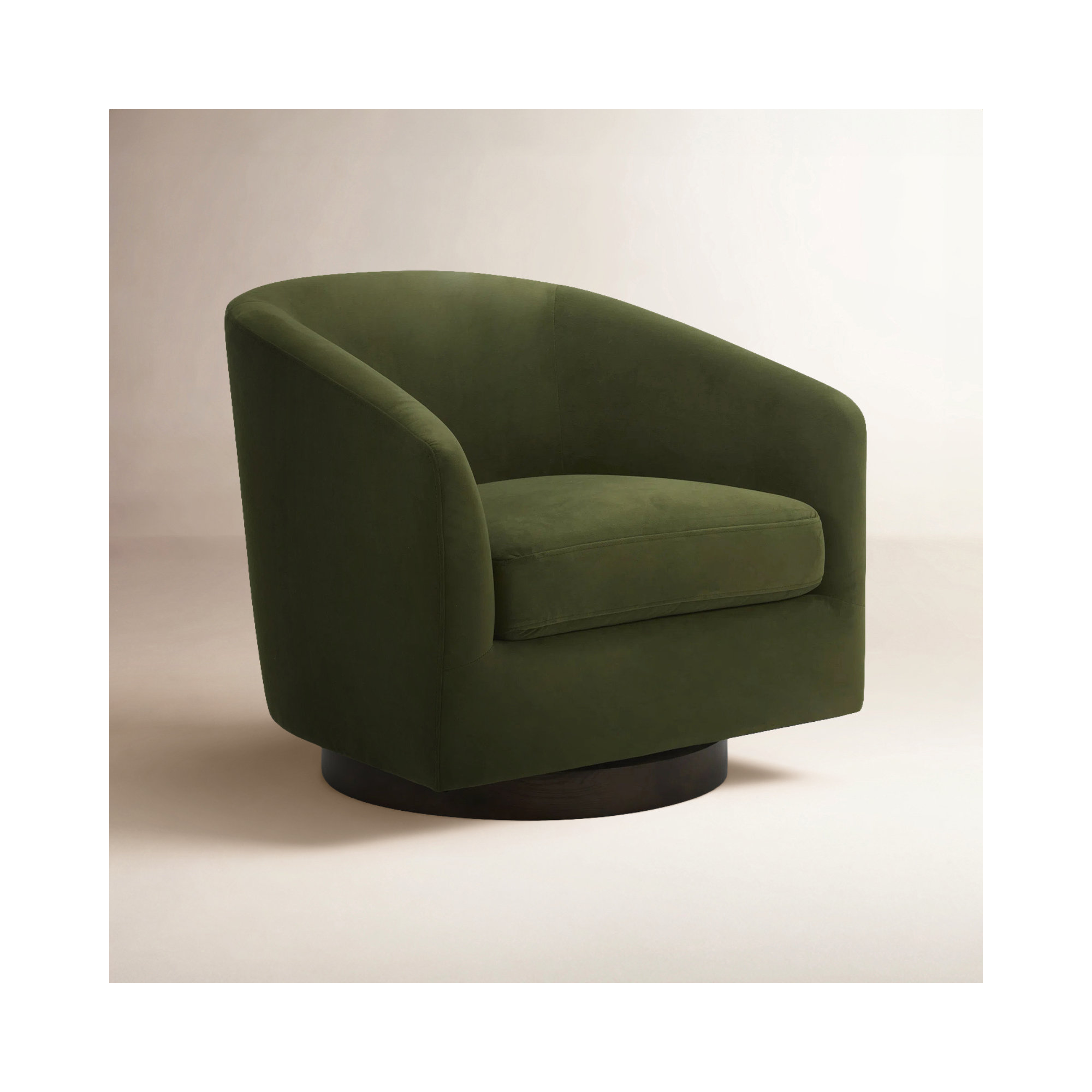 Bennett Upholstered Swivel Barrel Chair, Bella Forest Performance Velvet