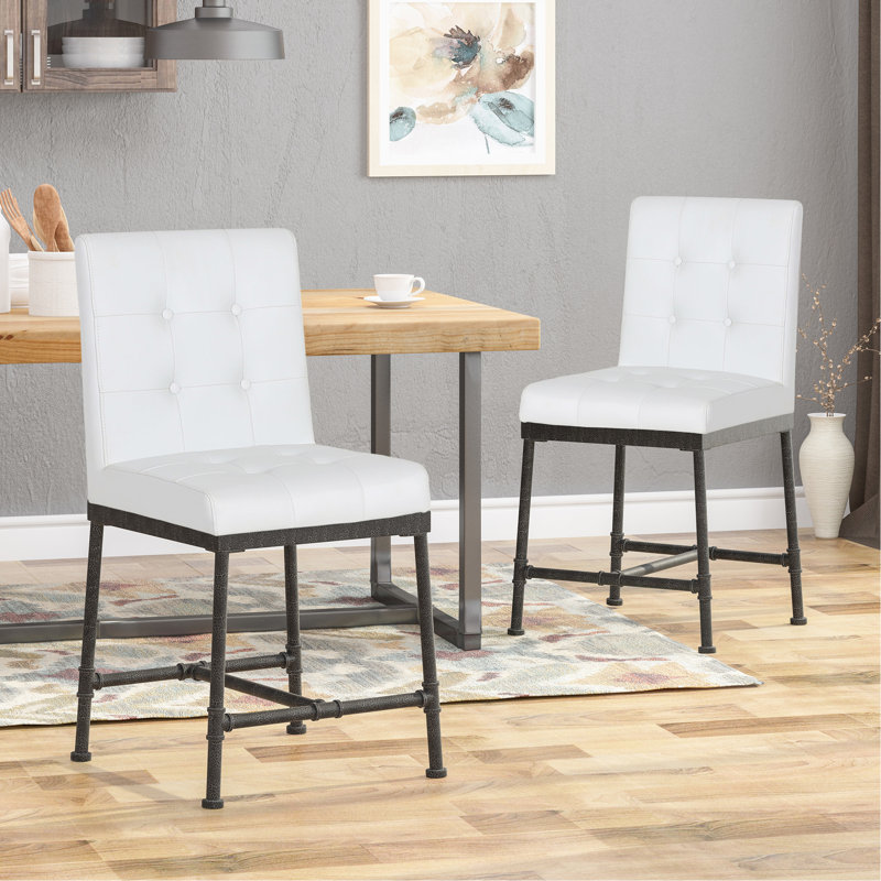 Tabouret de comptoir blanc à boutons - moderne industriel, P 23 po x l 20,47 po x H 38,8 po moderne