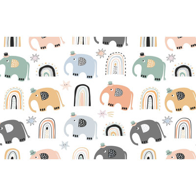 Murale pelez et collez de qualité supérieure - Motif d'éléphant arc-en-ciel