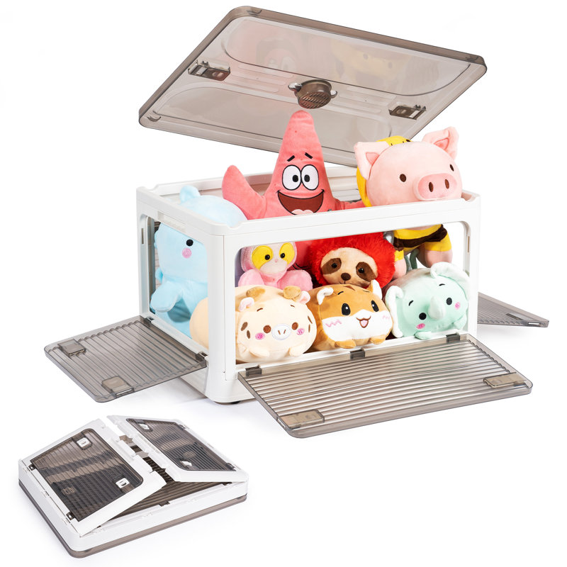 Boîte de rangement pliable, 5 ouvertures latérales empilables avec couvercle, roues, loquets de sécurité, poignées, 32 qts.