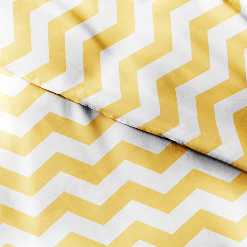 Queen Yellow and White Microfiber Geometric Duvet Cover Set