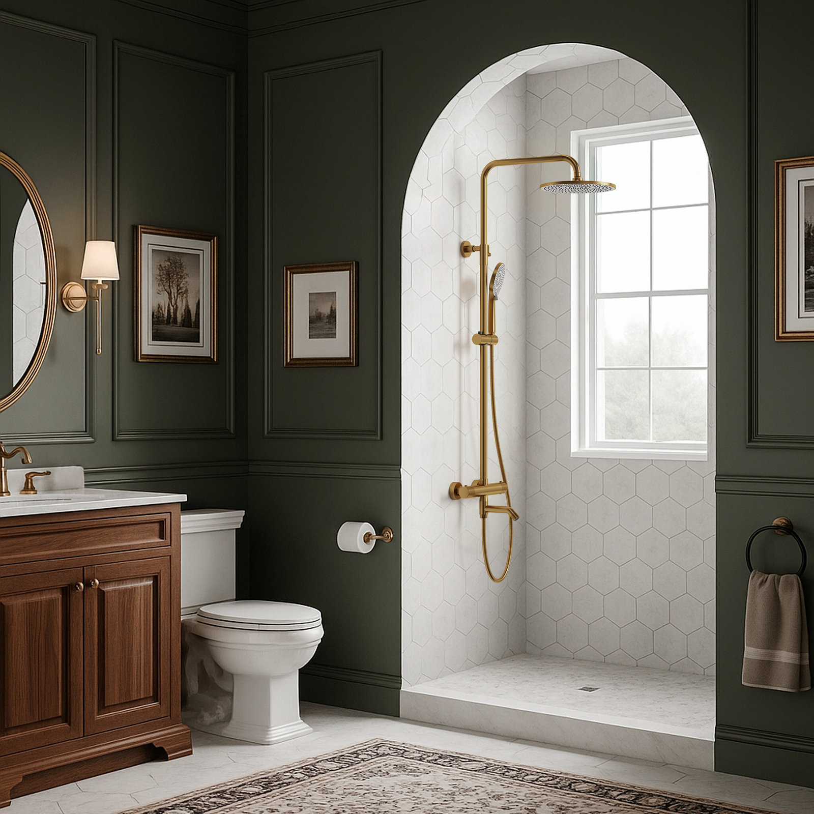 10" Thermostatic Slide Bar Shower System, Brushed Gold