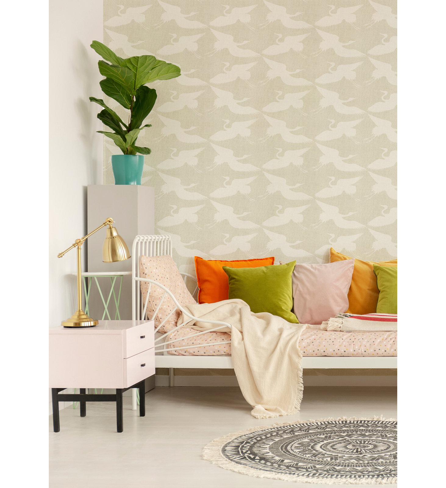 Paper Cranes Self-Adhesive Wallpaper, Eucalyptus, Self-adhesive