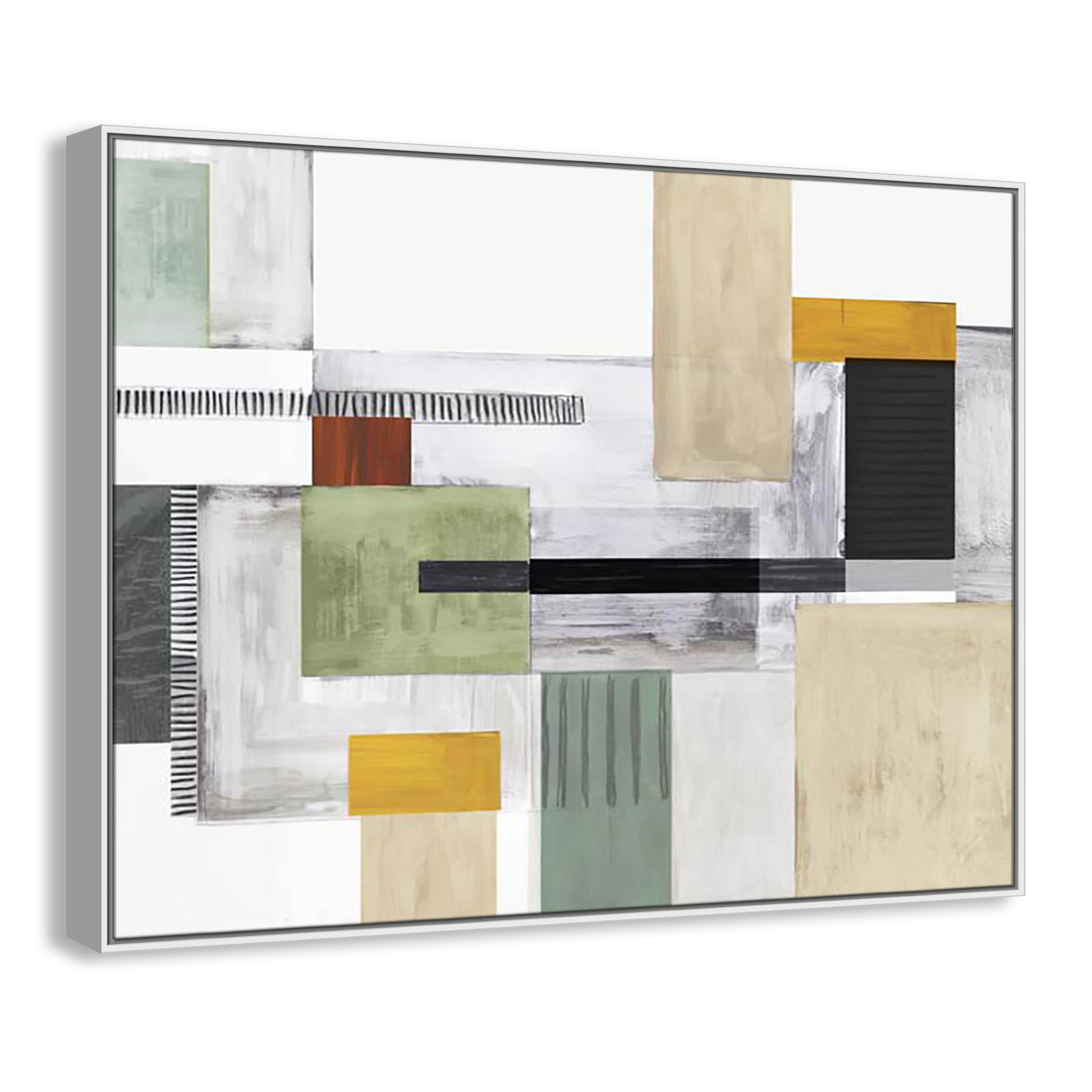 Playful Blocks Print by Tom Reeves, 37.5" H x 49.5" W x 2" D, White Floater Framed, No Mat