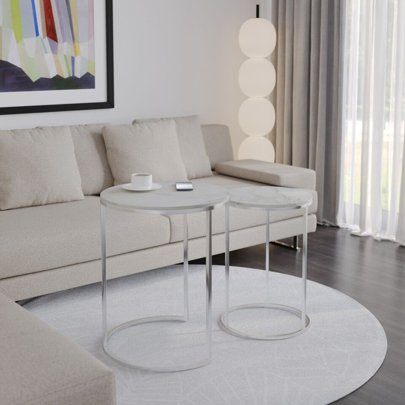 Shalyssa Solid Wood Coffee Table, White, Chrome