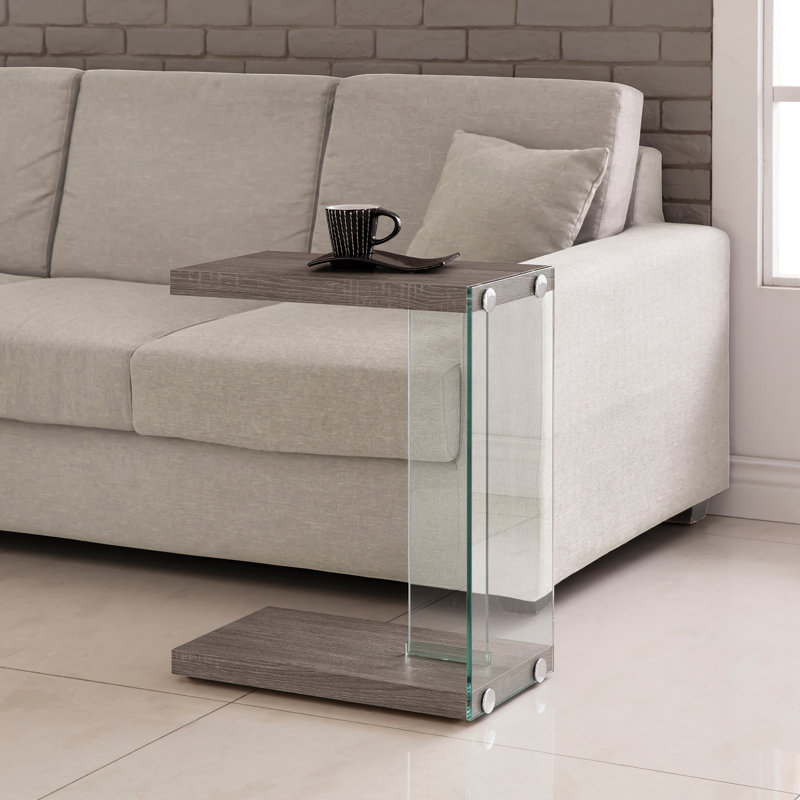 Table de bout Firminio en forme de C en gris vieilli et transparent