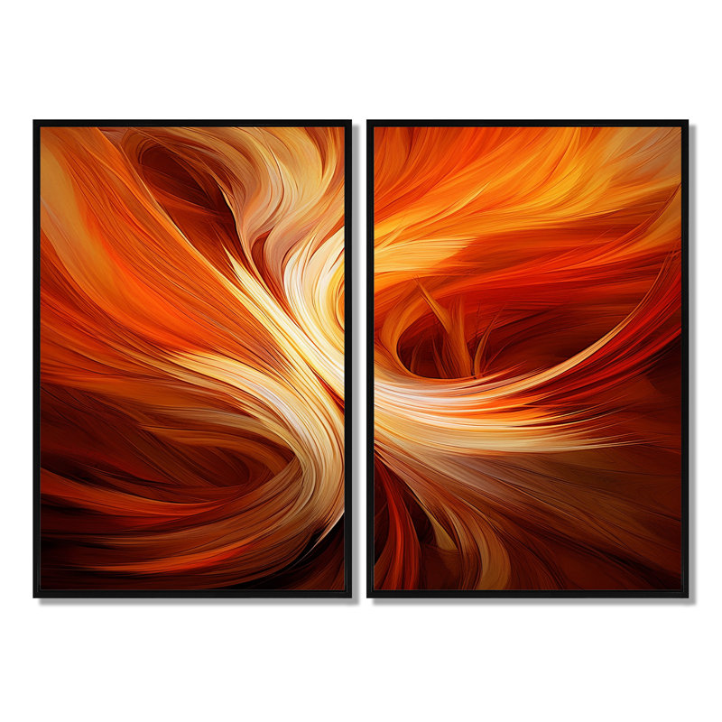Conception abstraite orange fractale chaude VI - art mural surdimensionné 2 fractales, 36" H x 48" W, Black