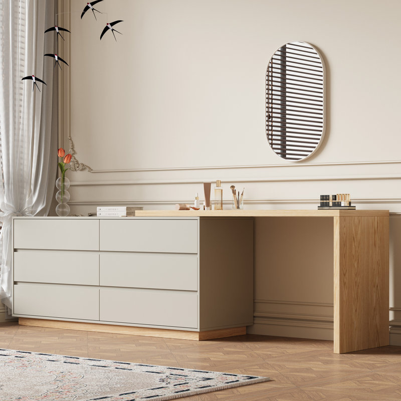 Table de maquillage évolutive de 55,2 po avec 6 tiroirs de rangement