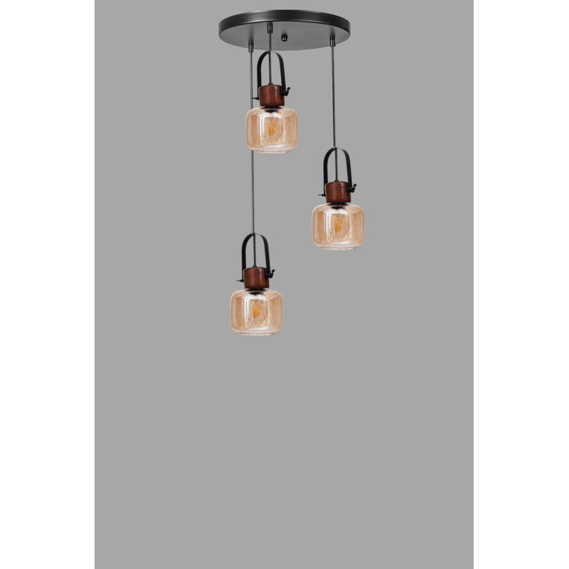 Lustre, 3 niveaux, Miel / noyer / noir, Trois lumières