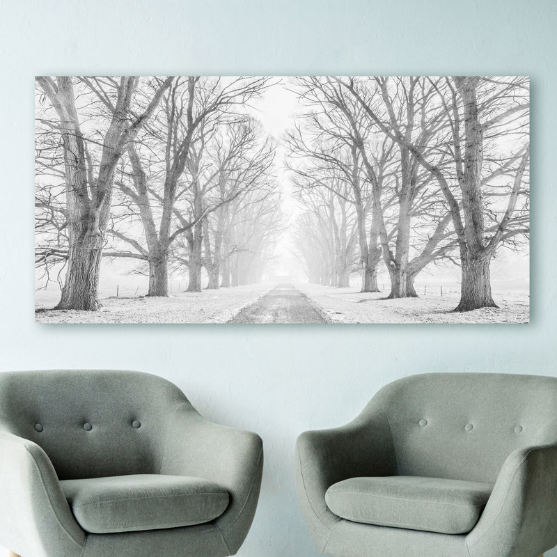 Tree Lined Road In The Snow - Wrapped Canvas Print, 60cm H x 120cm W x 4cm D