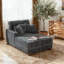 Canapé-lit rembourré en fausse fourrure gris foncé avec porte-gobelet et coussins décoratifs-935592348-923373984