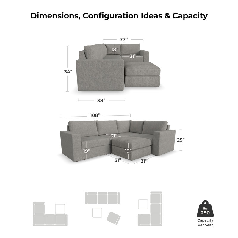 Canapé modulaire à 4 places Flex, Galet gris foncé