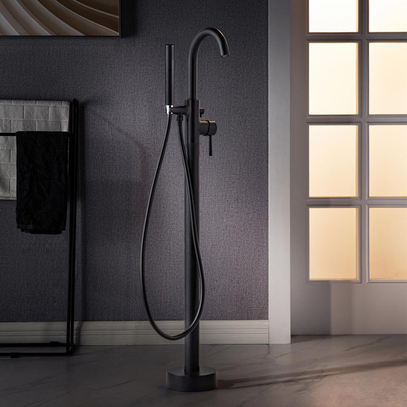 Ember 1 Handle Freestanding Tub Filler with Diverter, Matte Black