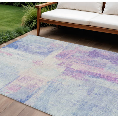 Tapis intérieur/extérieur lavable, motif abstrait bleu ciel et lavande, 2,74 m x 3,66 m