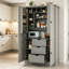 Armoire de rangement pour garde-manger de 71 po de hauteur avec 4 portes, 3 tiroirs, 6 porte-bouteilles et tablettes amovibles, armoire de cuisine autoportante-92075571