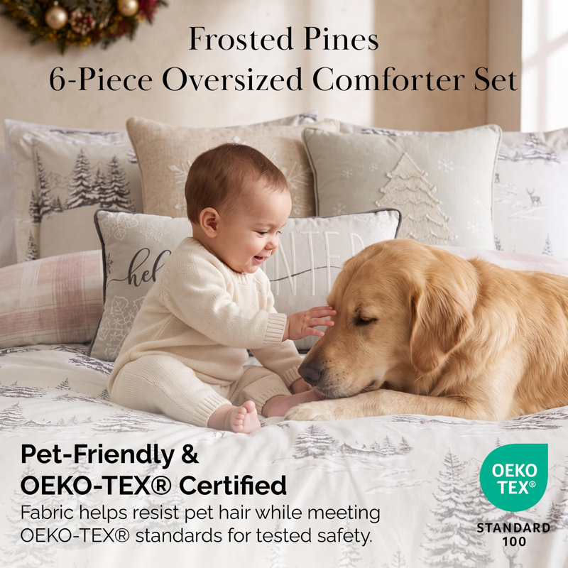 Southshore Fine Linens Frosted Pines Oversized Comforter Bedding Set, 6-Piece with Decorative Pillows, Full / Queen