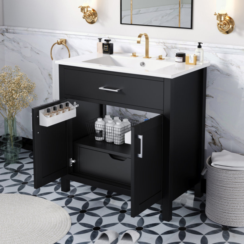 Meuble-lavabo de 30 pouces avec lavabo en céramique et beaucoup de rangement - le choix parfait pour les petites salles de bain