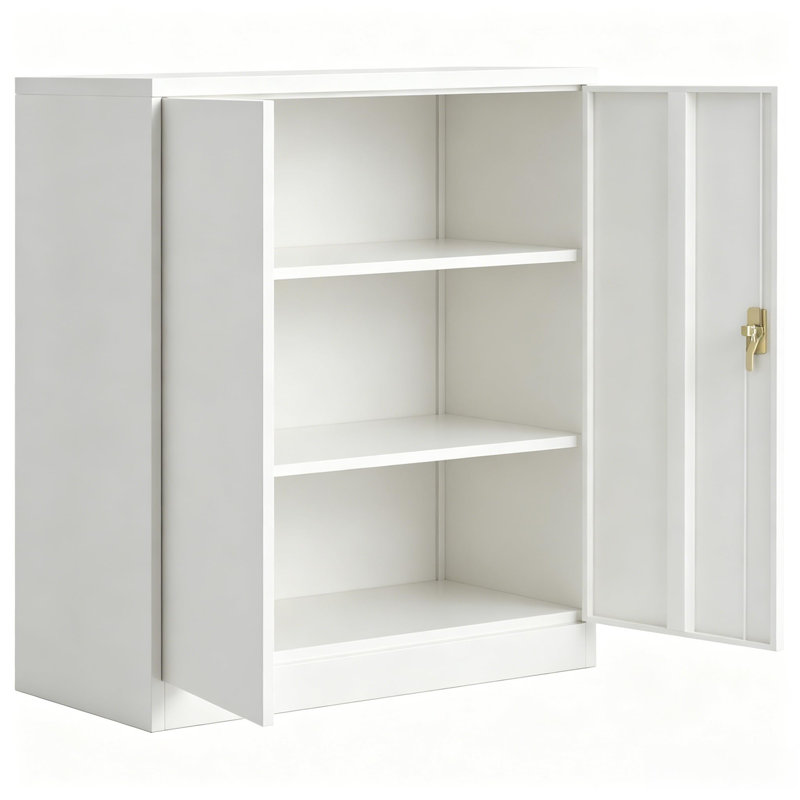 Armoire de rangement en acier laminé à froid blanc de 90 cm de hauteur, avec portes verrouillables et 2 étagères réglables, organisateur en métal résistant à la rouille pour garage, bureau et entrée.