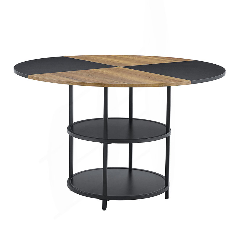 Fan-Shaped Design Circular Dining Table With Double-Layer Storage