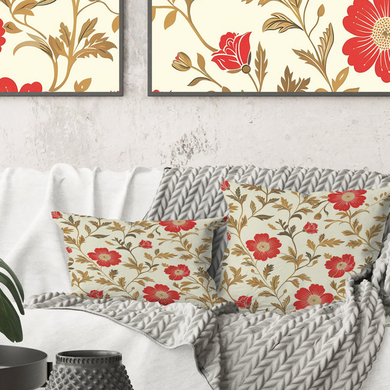 Coussin lombaire Delicate, Rouge / Beige