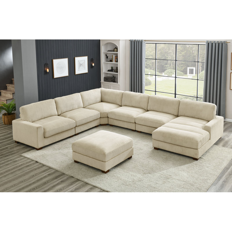 Azuri 7 - Piece Upholstered Sectional, Beige Corduroy