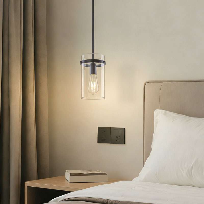 Luminaire suspendu cylindrique en verre transparent 5,5 po pour îlot de cuisine 1 lumière Cylon, Noir mat