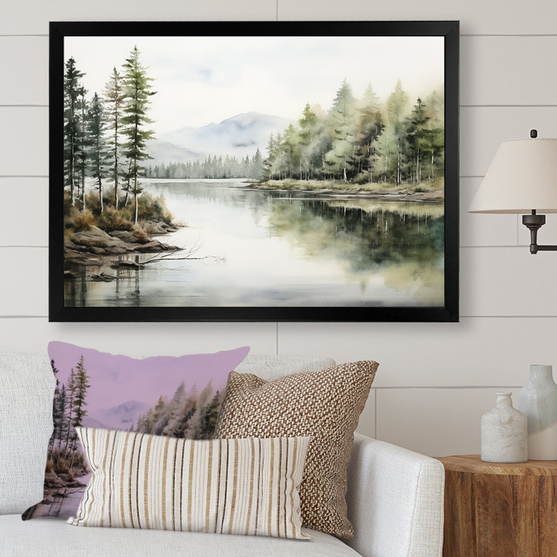 Scandinavian Lake Tranquility sur impression sur toile, Cadre simple noir, H 24 po x l 32 po x P 1 po