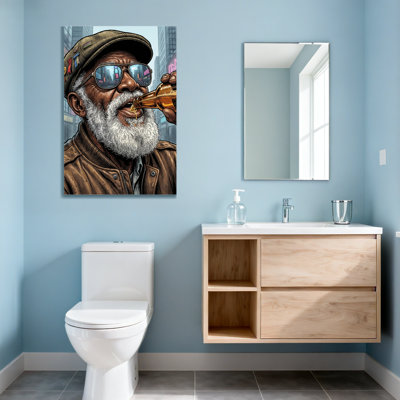Fashion Old Man Drinking Beer In City