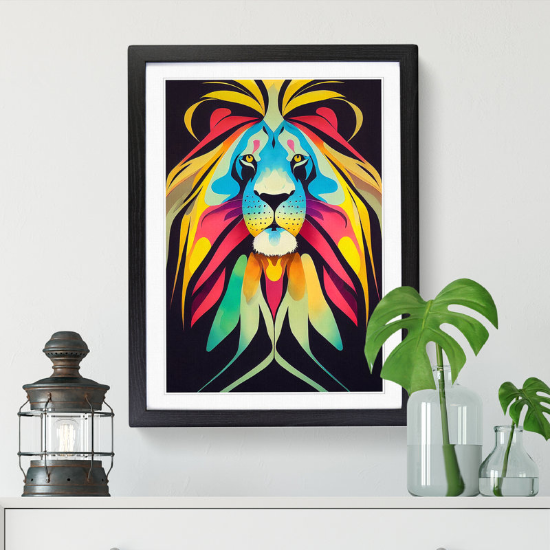 Lion Marbling - Wall Art, Black Framed, 34cm H x 25cm W x 2cm D, White