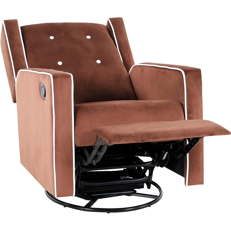 Khyara 30" Wide Contemporary Soft Touch Swivel Rocker Recliner, Manual Recliner Chair, Chocolate Microfiber