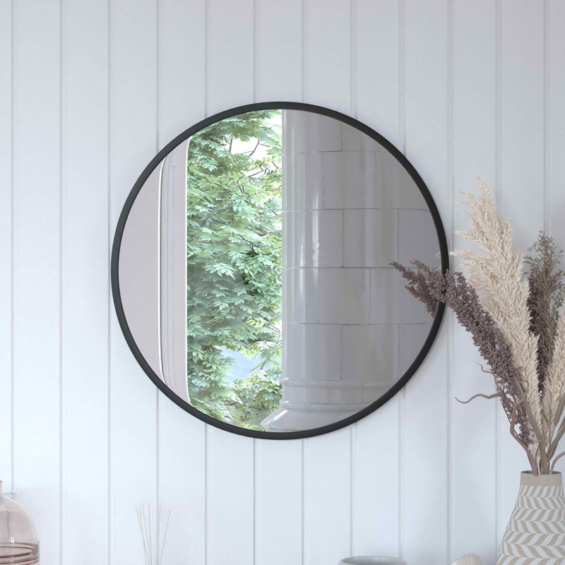 Miroir d'appoint mural incassable Nafne, 24 po x 24 po, Noir