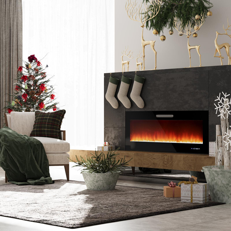 Datus Symple Stuff Black Electric Fireplace Insert, 19" H x 50" W x 5.1" D