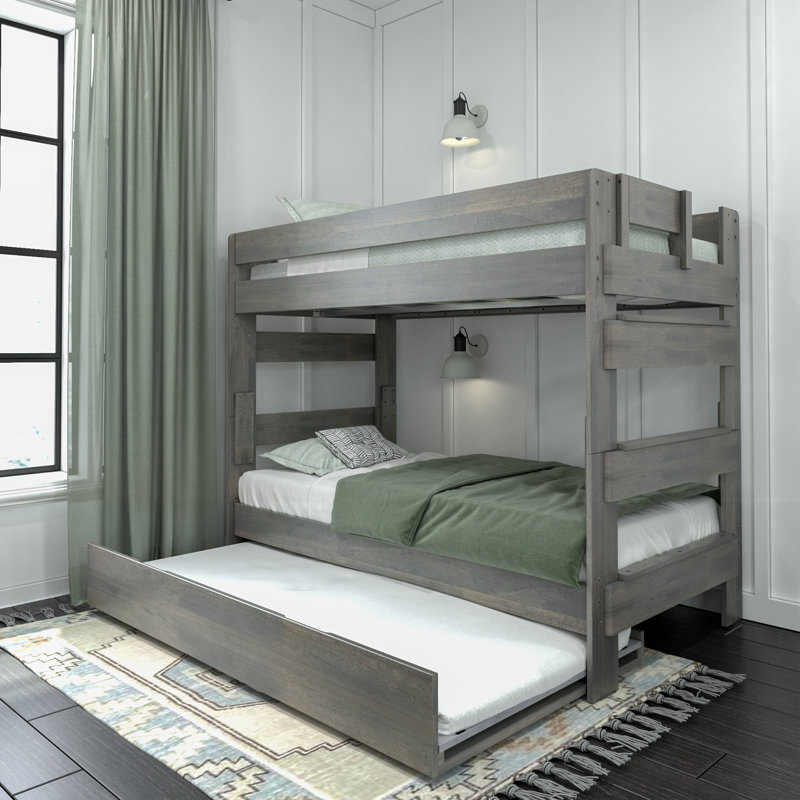 Decimus Kids Twin Over Twin Bunk Bed with Trundle, Driftwood