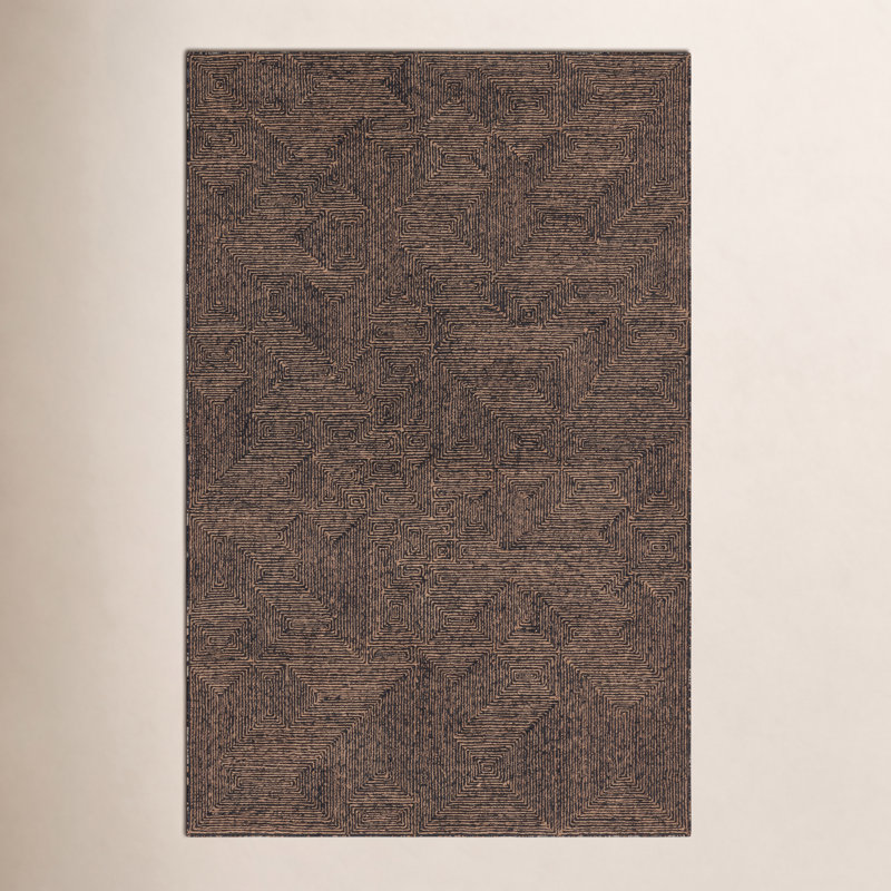 Quarion Handmade Geometric Tan/Black, Rectangle 9' x 12'