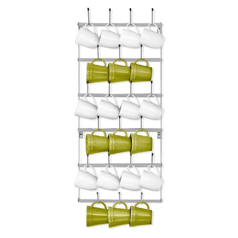 Porte-tasses à 6 niveaux pour mur Sorbus - Porte-tasses à café rustique avec 21 crochets, argent, Argent argent