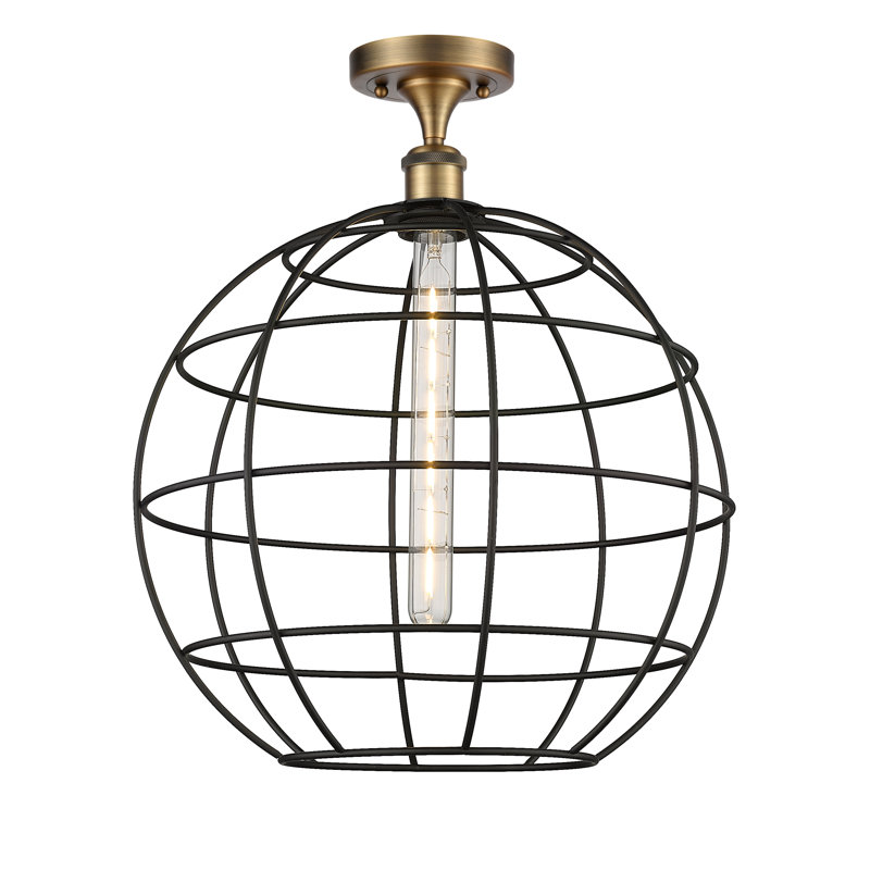 Ariyauna Semi Flush Mount, Brushed Brass/Matte Black, 19.25" H x 16" W x 16" D