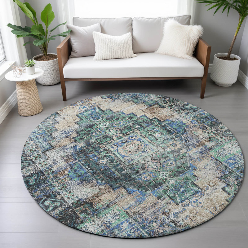 Machine Washable Indoor/Outdoor Jocelyn ACN2139 Global Rug, Round 8'