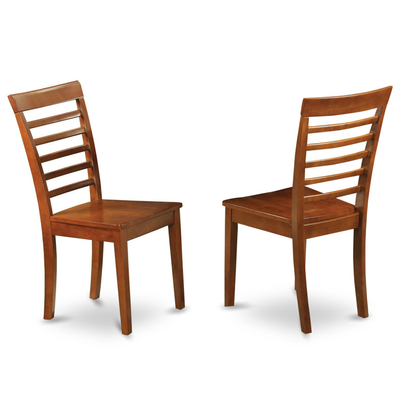 Milan Kitchen Dining Chairs - Ladder Back Solid Wood Seat Chairs, Set of 2, Saddle Brown, Saddle Brown