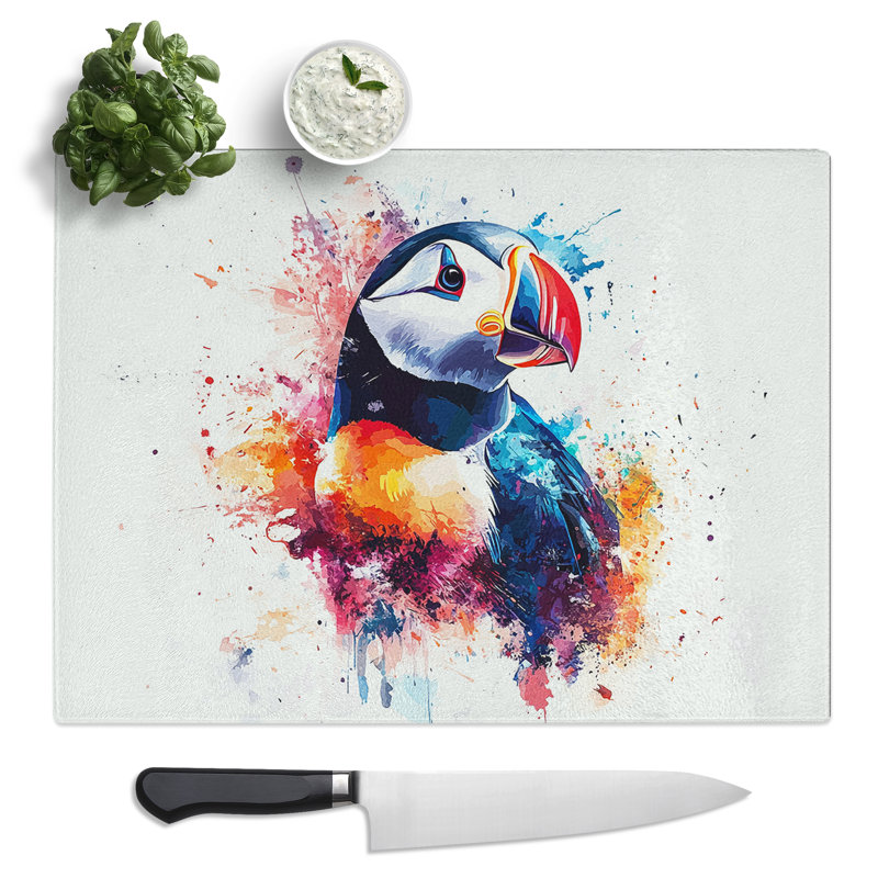 Puffin Illustrated  Glass Chopping Board