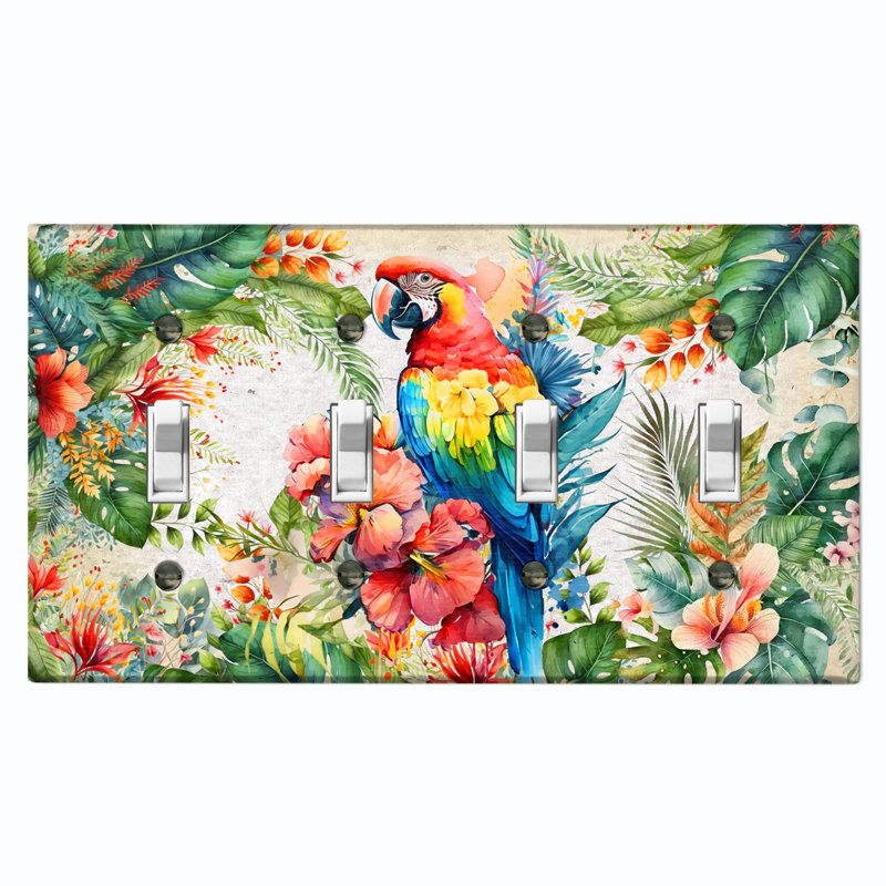 Plaque murale interrupteur à bascule 4 bandes Parrot Bird Flowers