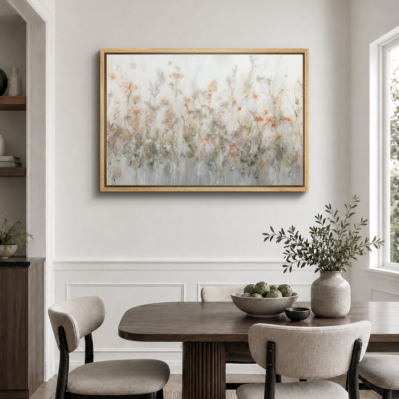 Œuvre abstraite botanique neutre avec formes florales douces, images de salon, impression sur toile encadrée