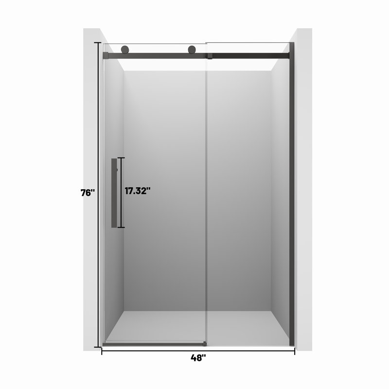 44"-48" W x 76" H Reversible Frameless Single Sliding Shower Door with 3/8"Clear Tempered Glass, Matte Black