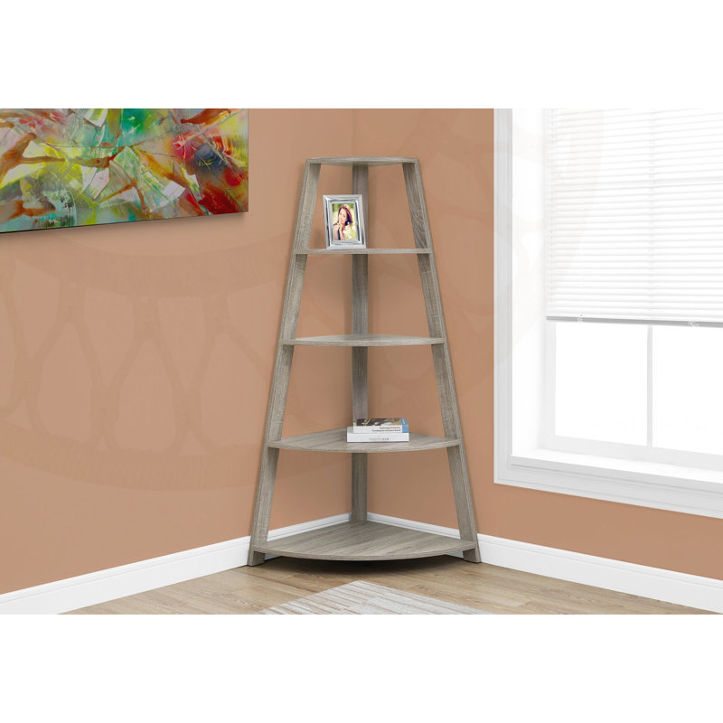 Contemporary 4-Tier Corner Bookshelf with Fixed Shelves, Perfect for Modern Home and Office Decor, Taupe