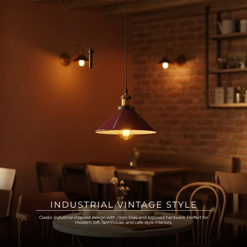 Anahla 1-Light Modern Industrial  Cone Pendant – Adjustable Ceiling Fixture for Contemporary Spaces, No, Burgundy